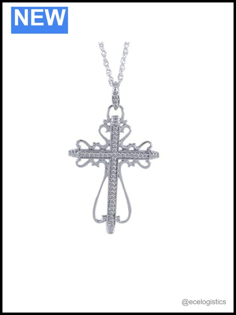 925 Sterling Silver Diamond Cross Pendant Necklace 18"